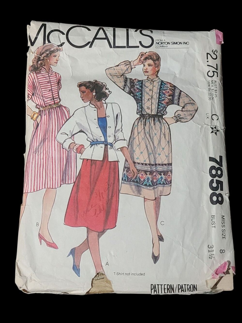 Vtg #7858 McCalls SEWING Pattern Miss 1980s Buttoned Top Standing Collar Zize 8